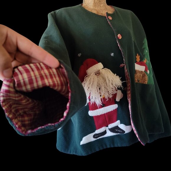 VTG Take Two Clothing Co. Christmas Fleece Jacket W/ Santa & Reindeer Applique - Picture 13 of 16